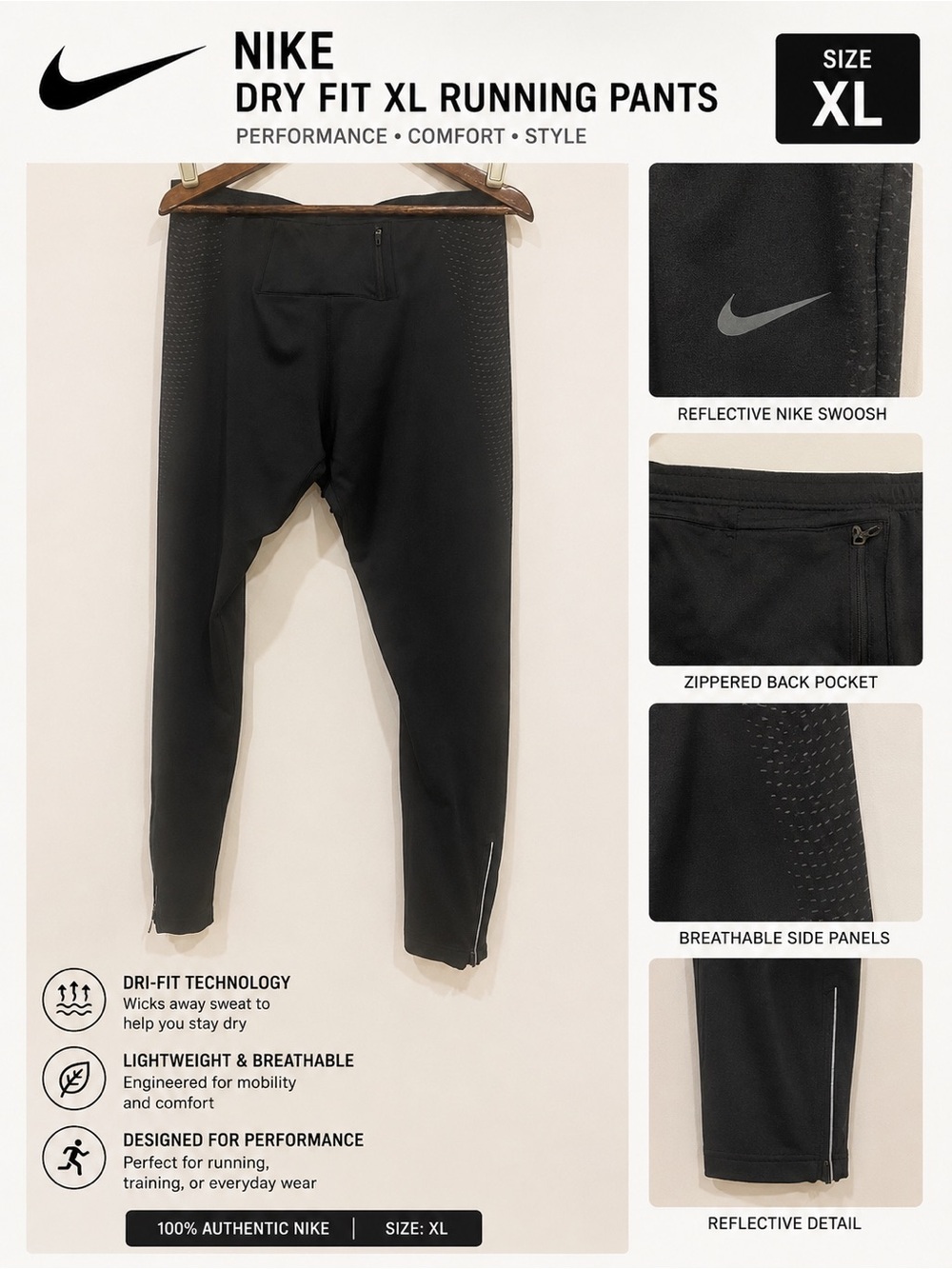 Nike Black Dri-FIT Running Tights with Reflective Accents